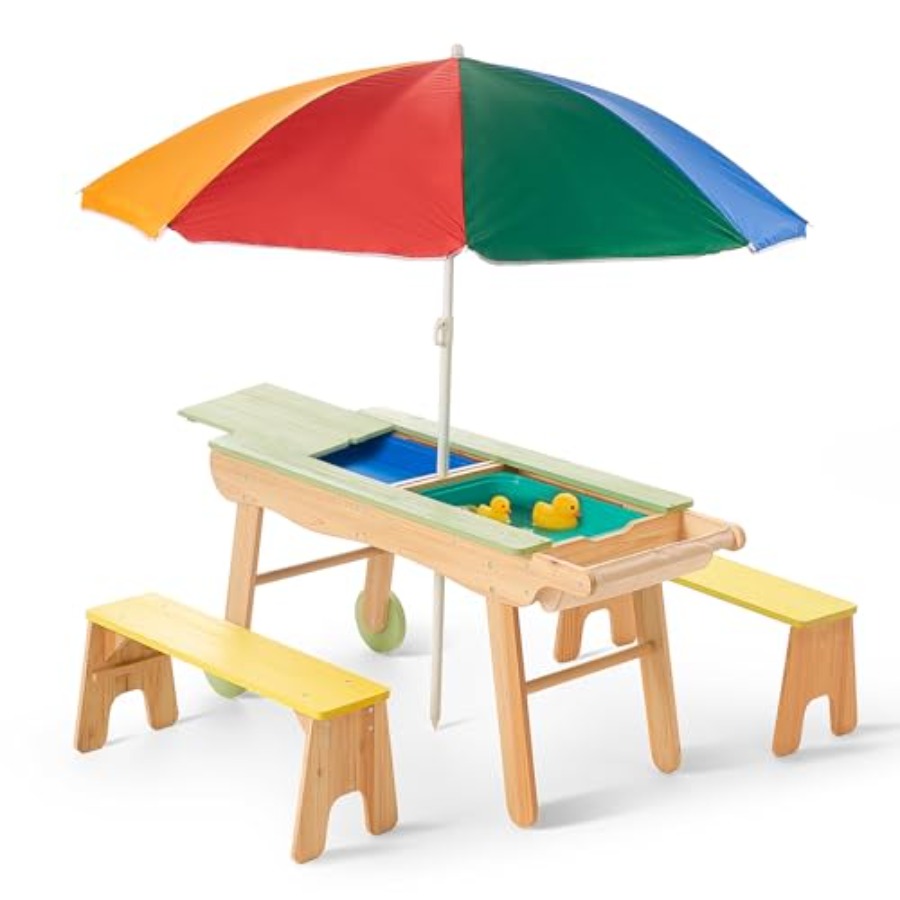 Kids Outdoor Umbrella - Indoor outdoor 3-in-1 kids picnic table