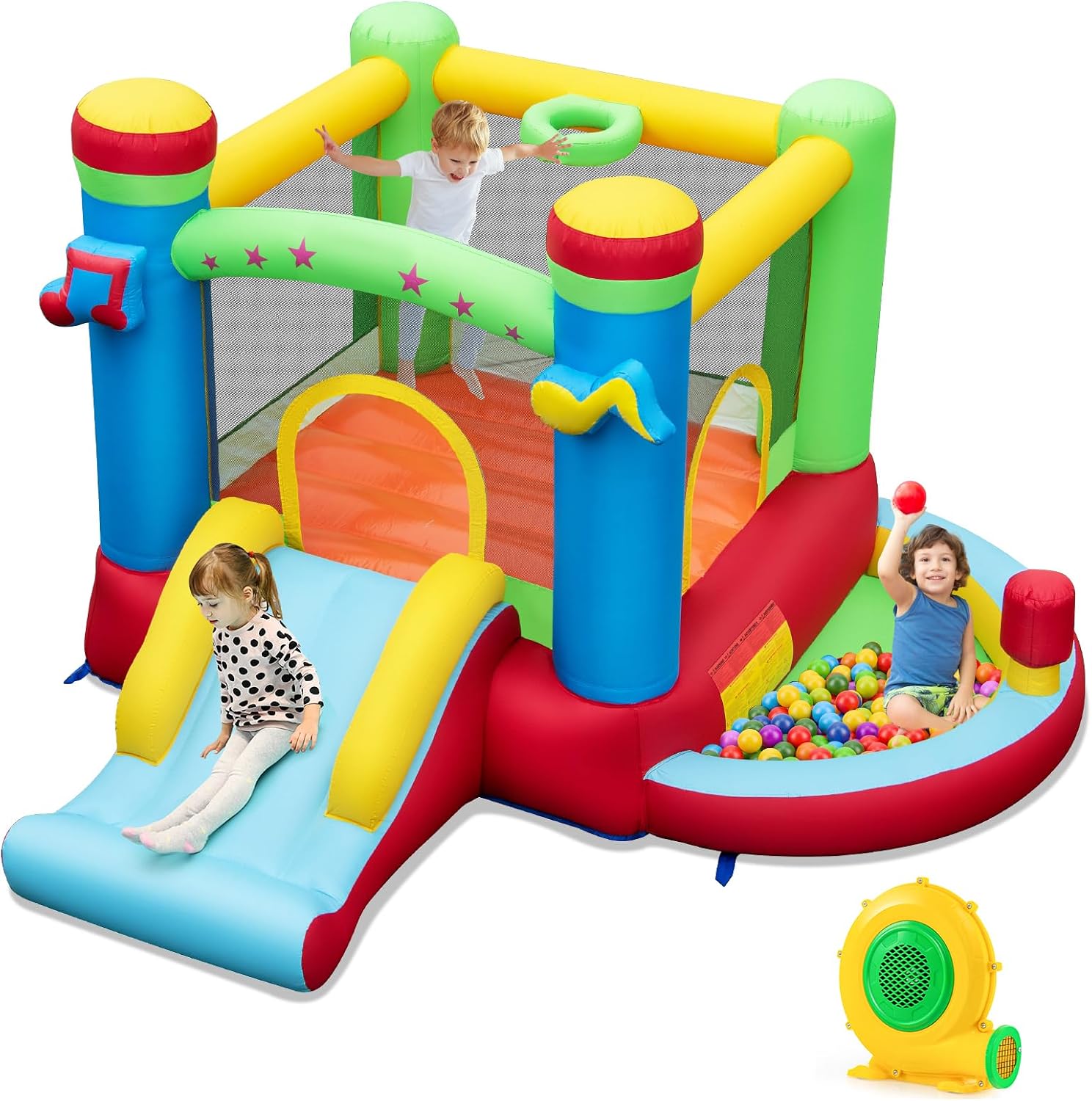 Kids Outdoor Jump House - Inflatable Bounce House with Ball Pit,