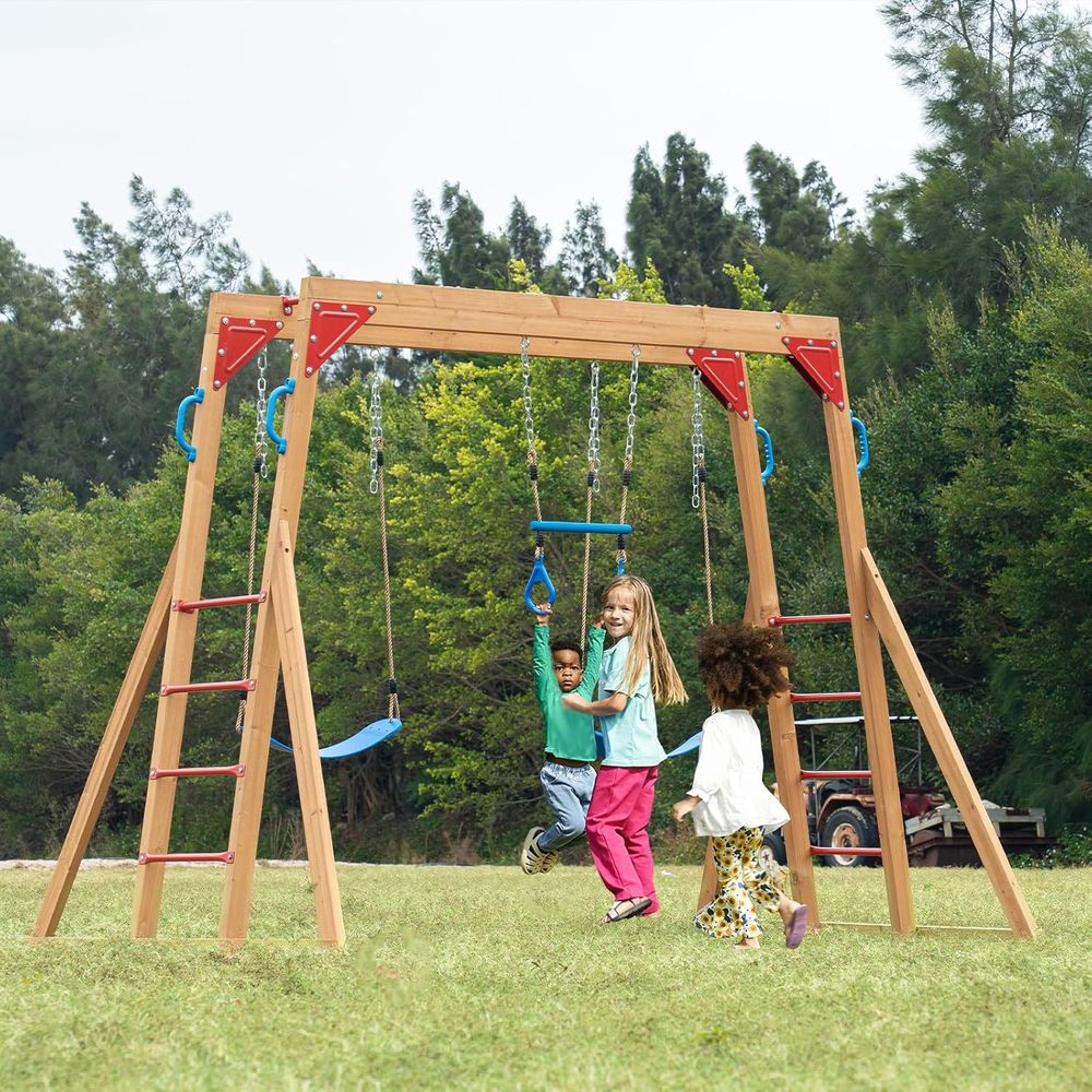 Kids Outdoor Monkey Bar Set - Dohin Playground Wood Swing Sets or