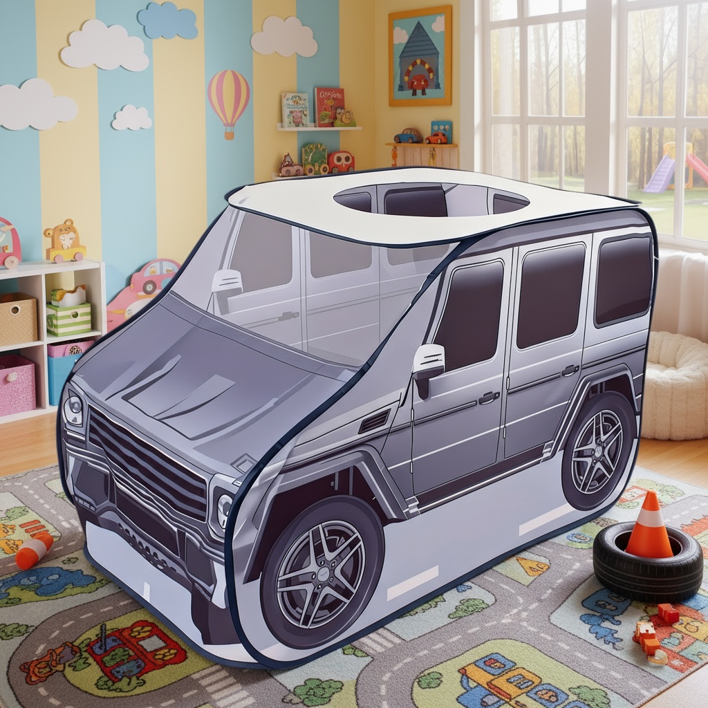 Kids Outdoor Cubby House - Fun Car Design, Gray and Pink,
