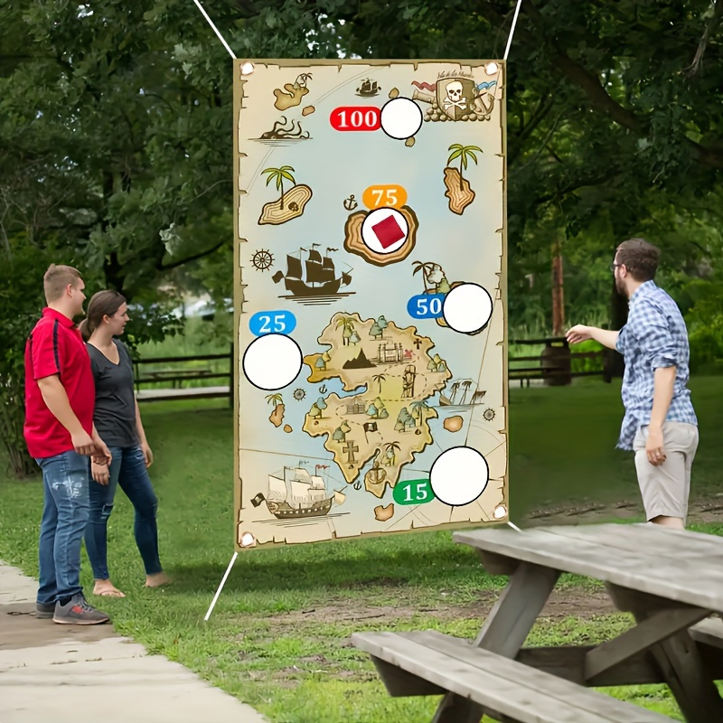 Kids Outdoor Bean Bag - Pirate Treasure Map Toss Game Banner,