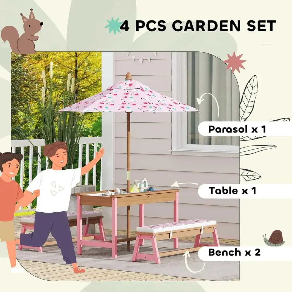Wooden Picnic Table Set with U - Kids Outdoor Umbrella recensione e prezzo