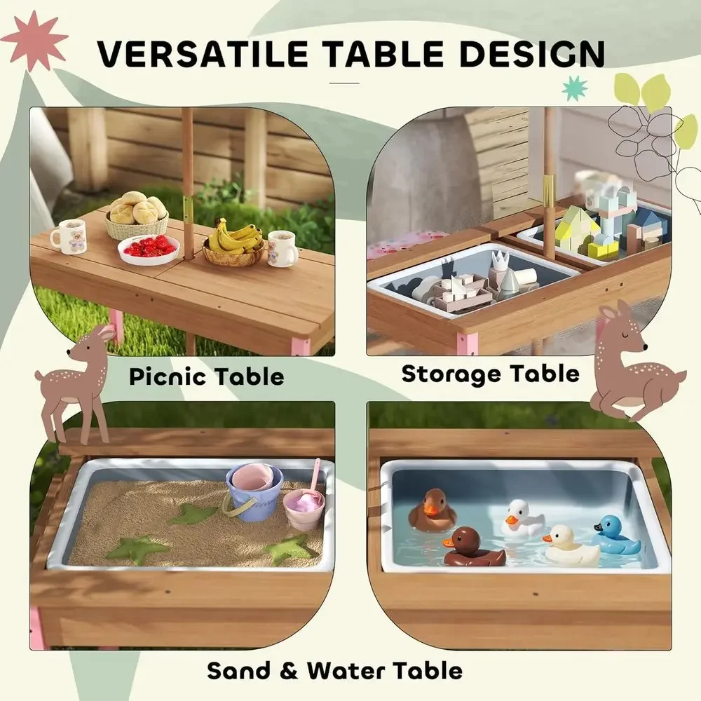 Wooden Picnic Table Set with U - Kids Outdoor Umbrella recensione e prezzo