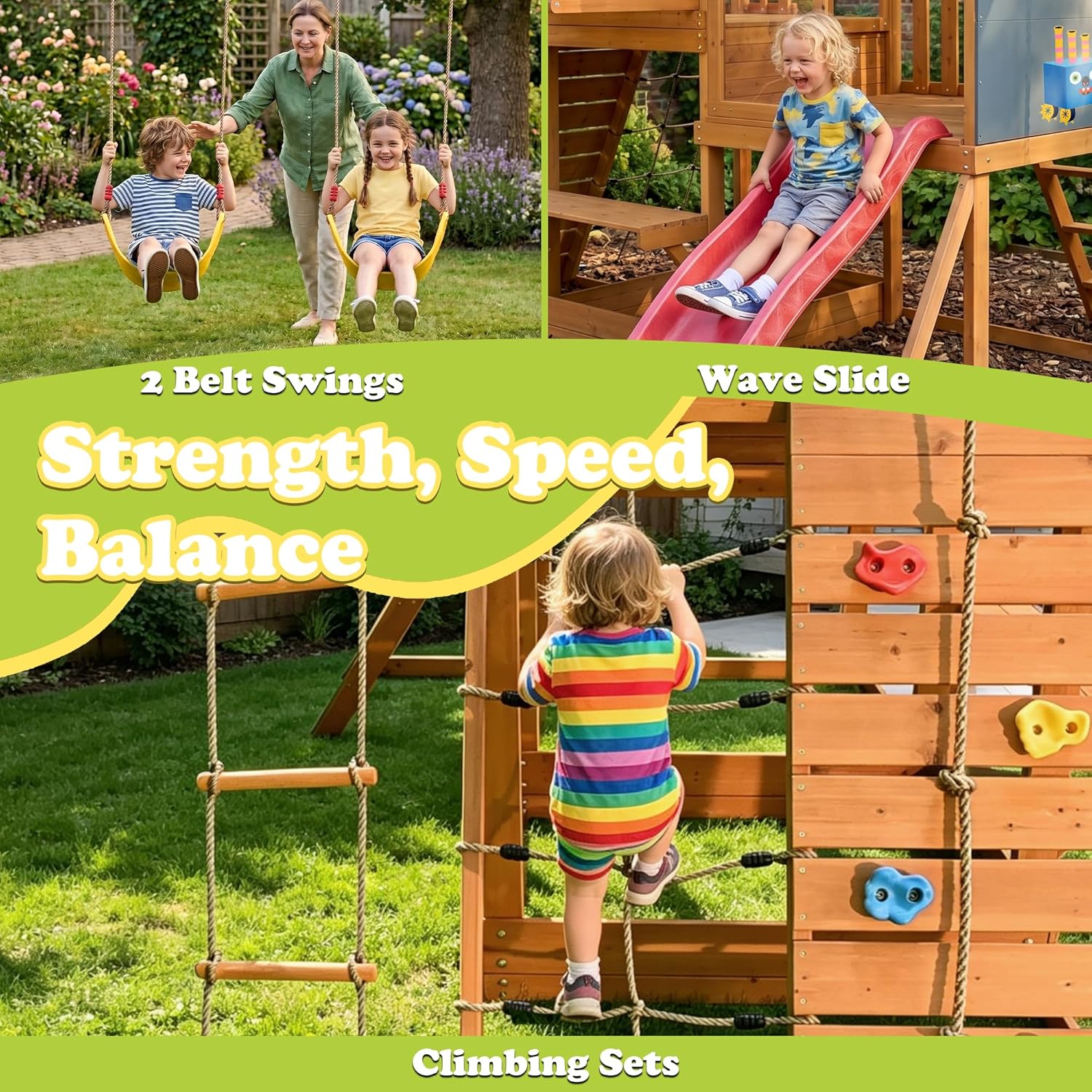 Wooden Swing Sets for Backyard - Kids Outdoor Monkey Bar Set recensione e prezzo