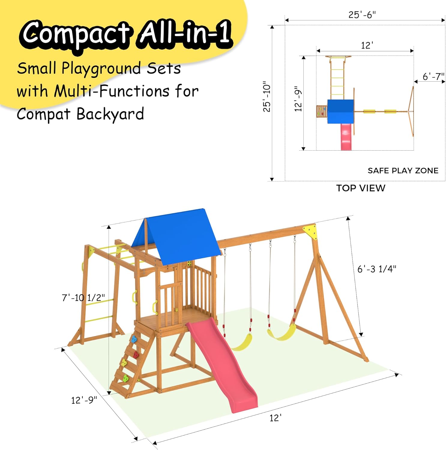 Wooden Swing Sets for Backyard - Kids Outdoor Monkey Bar Set recensione e prezzo
