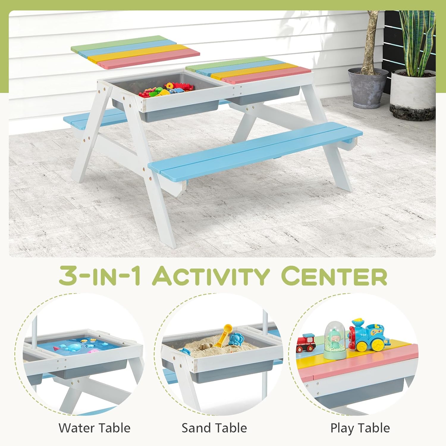 Kids Picnic Table, 4 in 1 Outd - Kids Outdoor Chair And Table recensione e prezzo