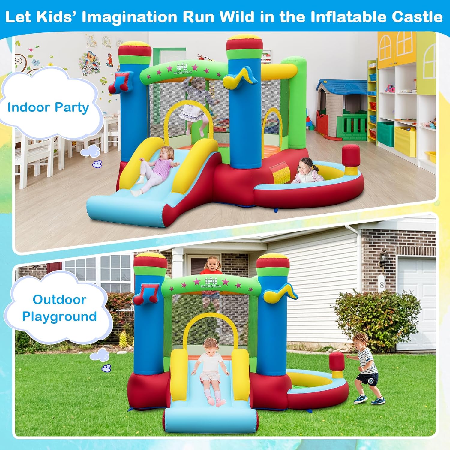 Inflatable Bounce House with B - Kids Outdoor Jump House recensione e prezzo