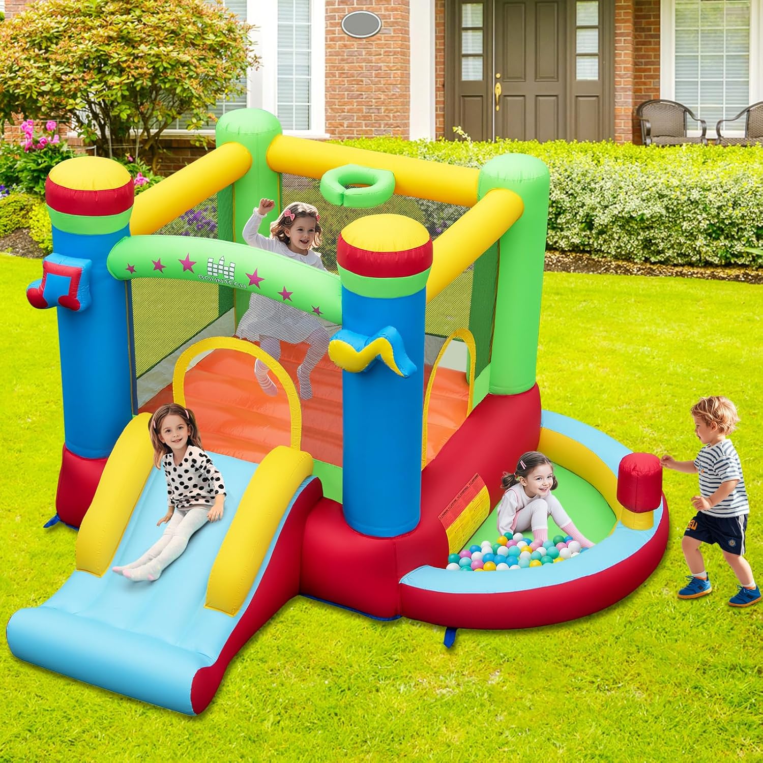 Inflatable Bounce House with B - Kids Outdoor Jump House recensione e prezzo