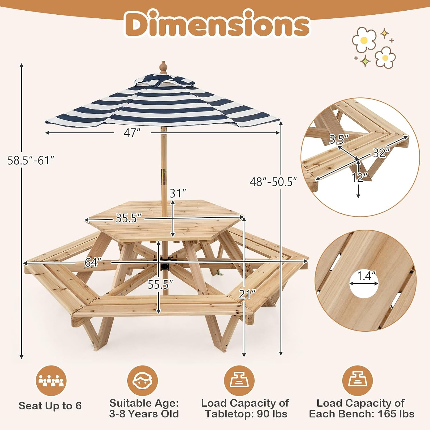 Kids Picnic Table, Hexagonal T - Kids Outdoor Table recensione e prezzo