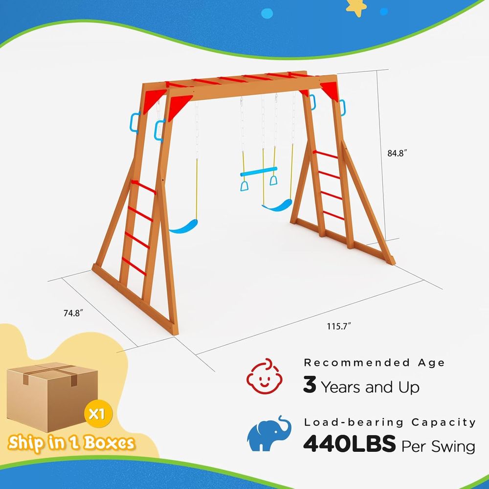 Dohin Playground Wood Swing Se - Kids Outdoor Monkey Bar Set recensione e prezzo