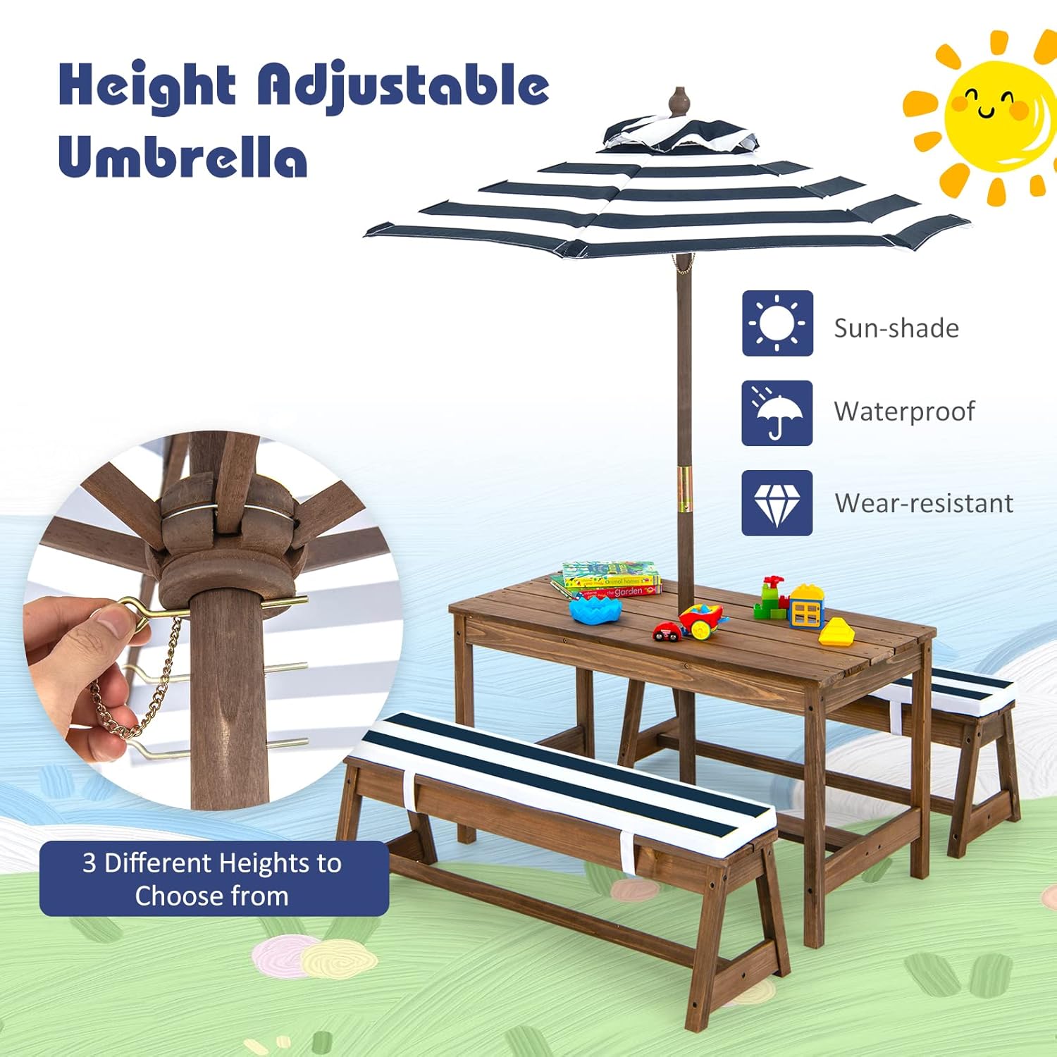 Height Adjustable Wooden Kids  - Kids Outdoor Chair And Table recensione e prezzo