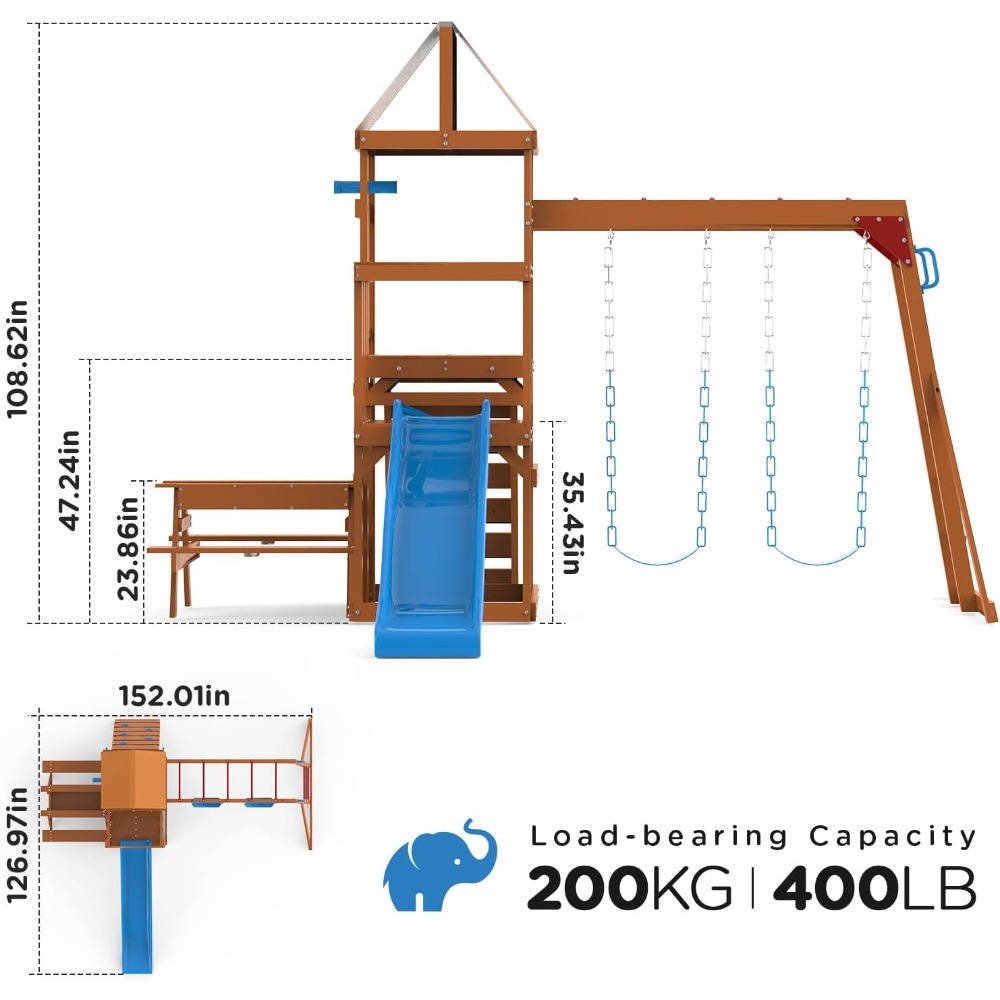 Wooden Swing Sets for Backyard - Kids Outdoor Monkey Bar Set recensione e prezzo
