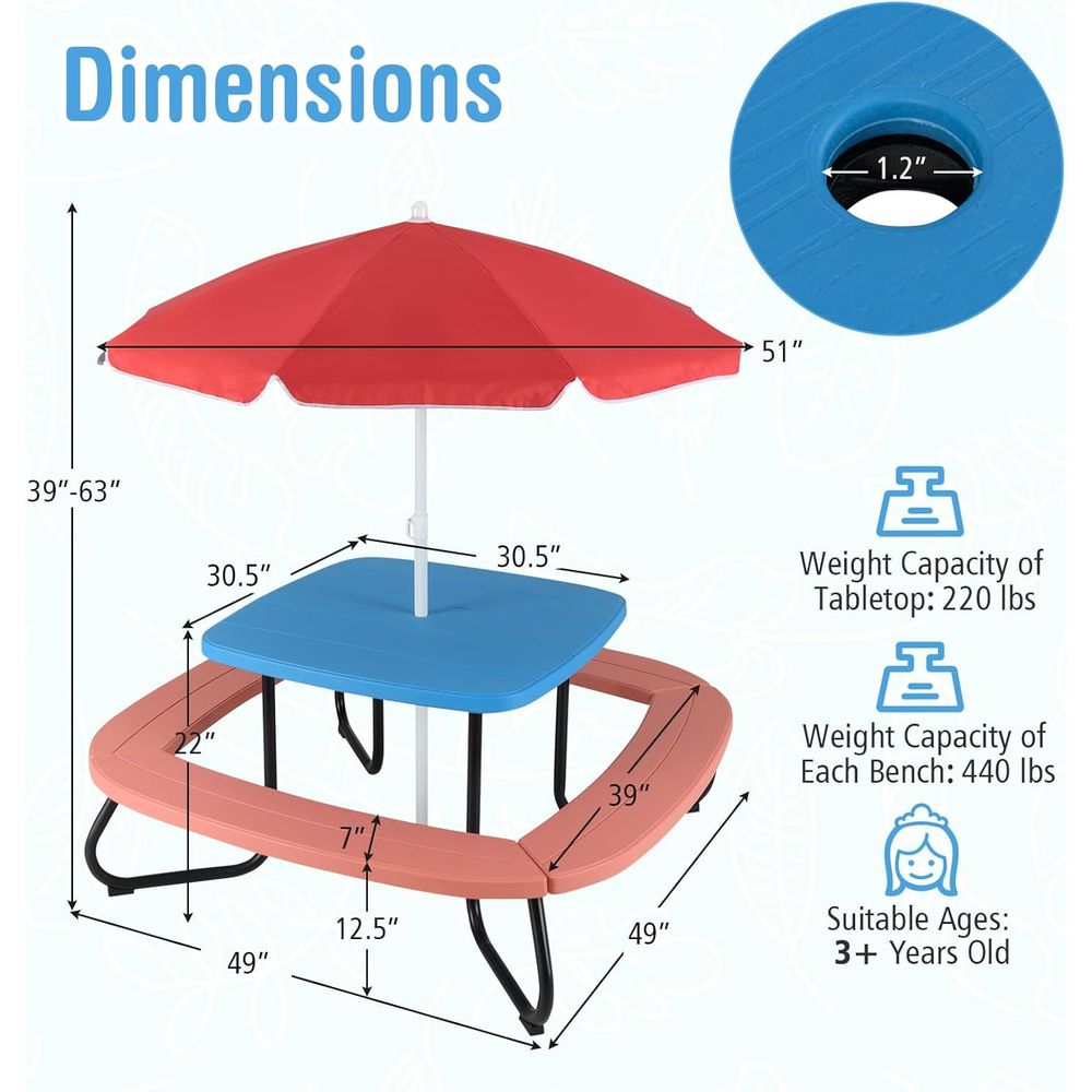 Kids Picnic Table, 8 Person To - Kids Outdoor Chair And Table recensione e prezzo
