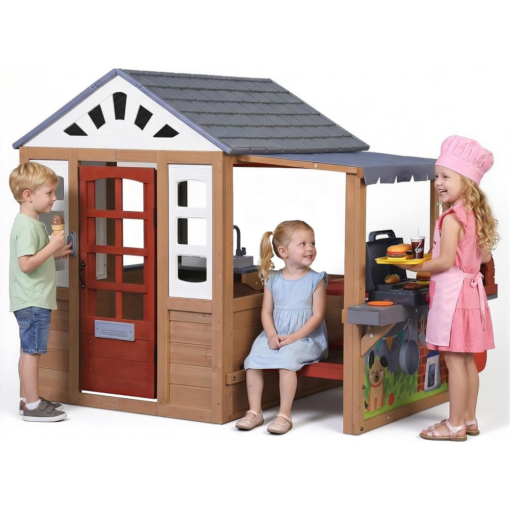 Kids Outdoor Wooden Playhouse, - Kids Outdoor Grill Set recensione e prezzo