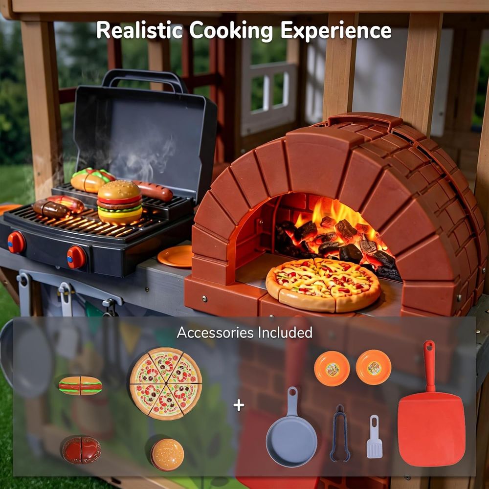 Kids Outdoor Wooden Playhouse, - Kids Outdoor Grill Set recensione e prezzo