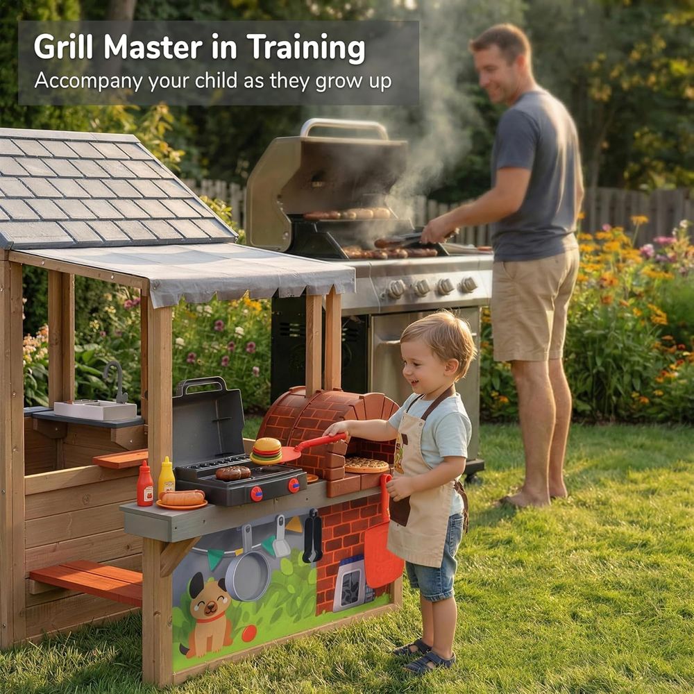 Kids Outdoor Wooden Playhouse, - Kids Outdoor Grill Set recensione e prezzo