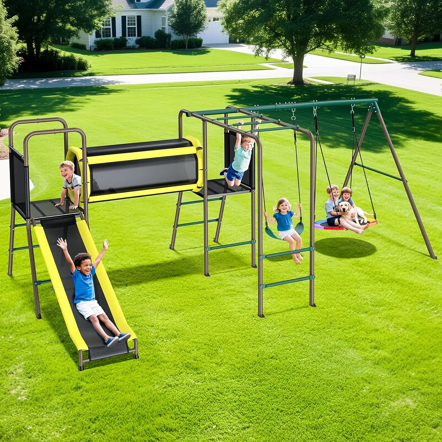 Hot-selling660lbs Swing Set wi - Kids Outdoor Monkey Bar Set recensione e prezzo