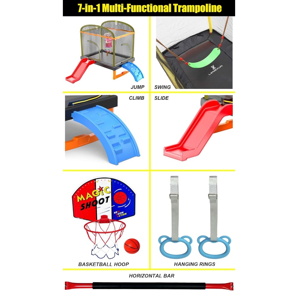 6.5Ft 7-in-1 Rectangle Trampol - Kids Outdoor Swing recensione e prezzo