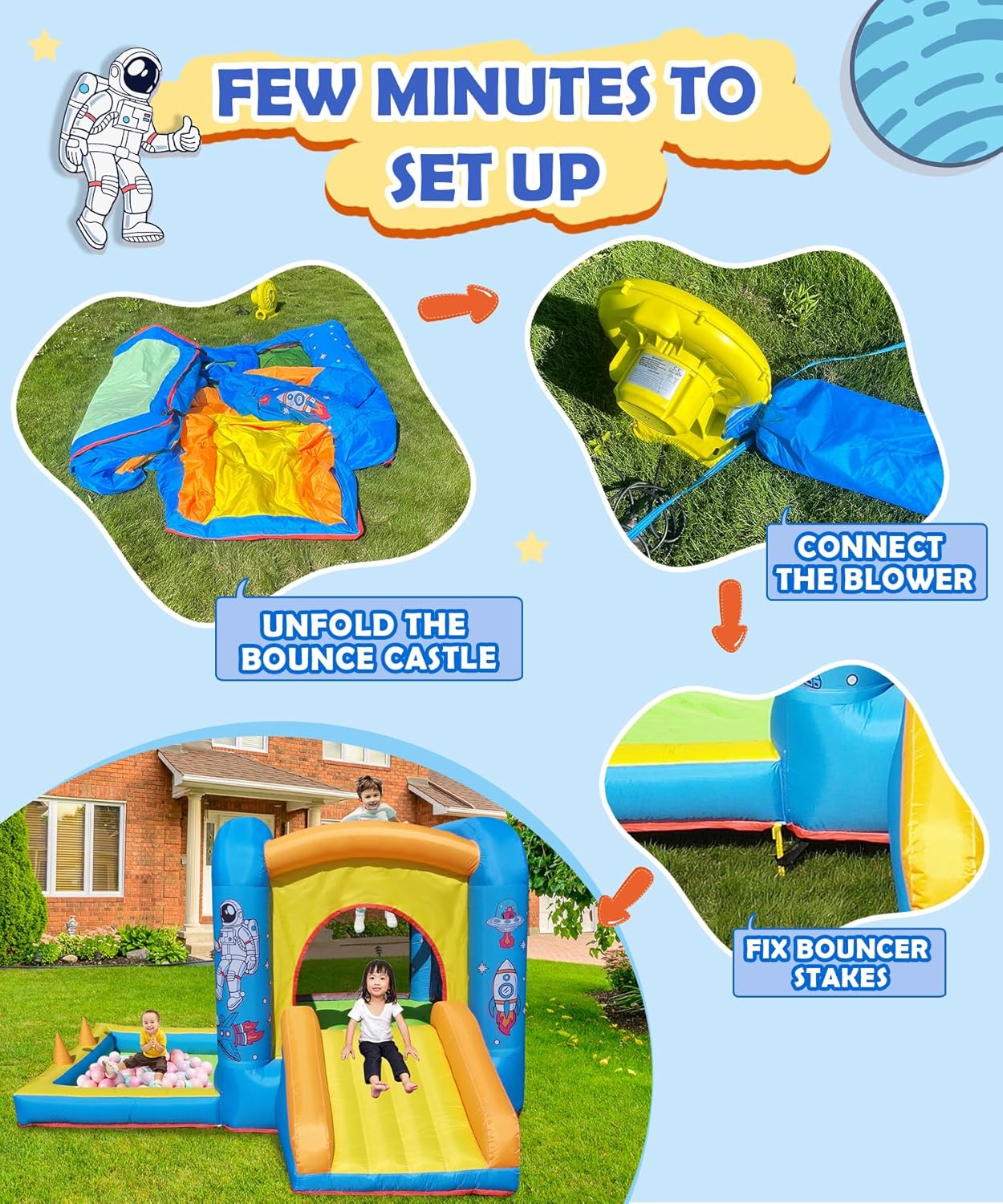 Inflatable Bounce House with B - Kids Outdoor Jump House recensione e prezzo