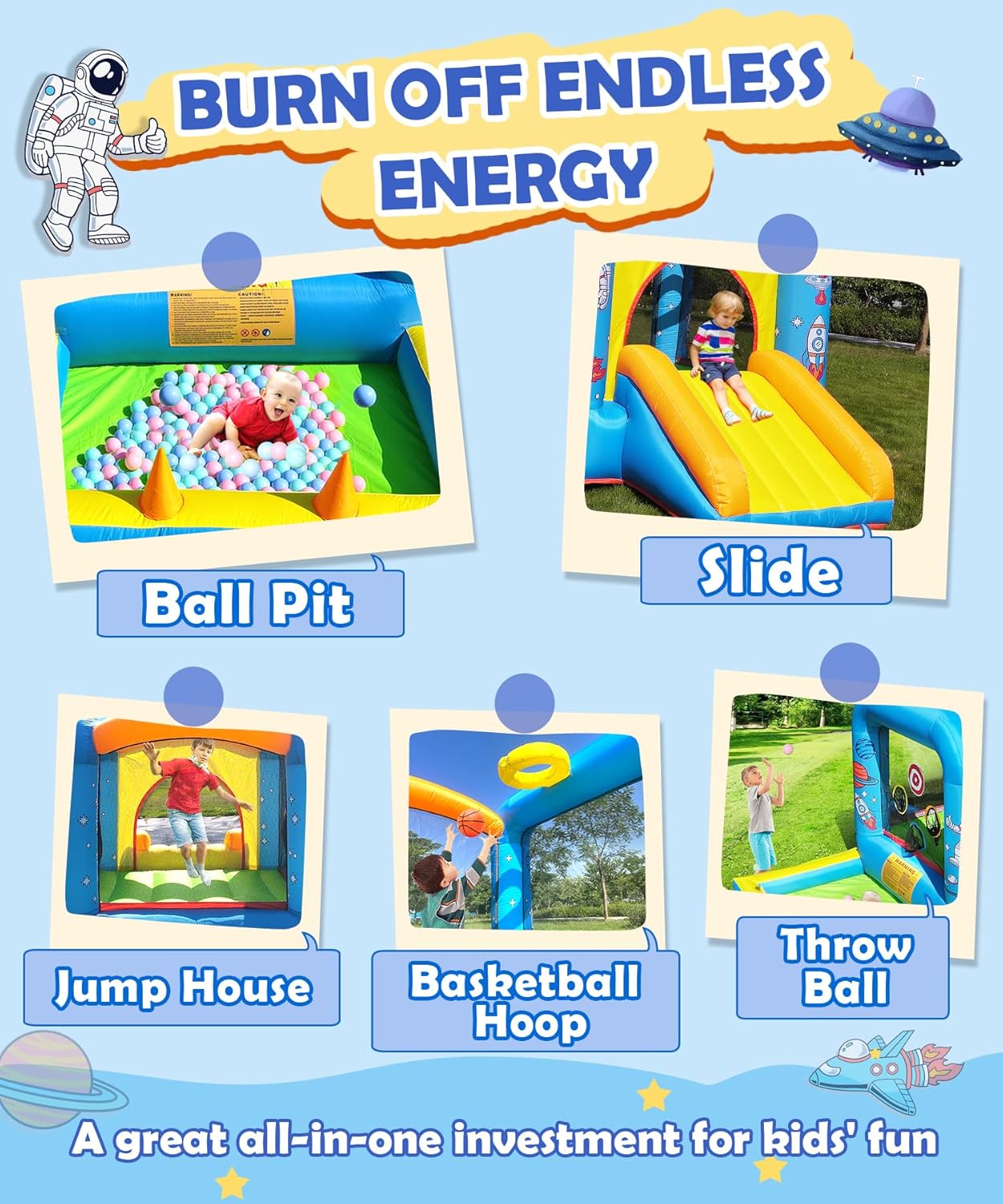 Inflatable Bounce House with B - Kids Outdoor Jump House recensione e prezzo