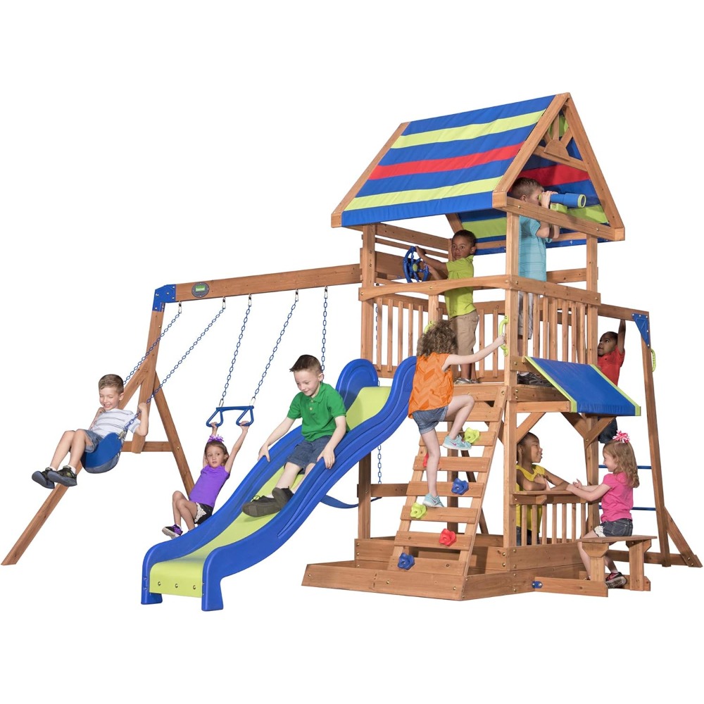 US Shipping Cedar Wood Backyar - Kids Outdoor Monkey Bar Set recensione e prezzo